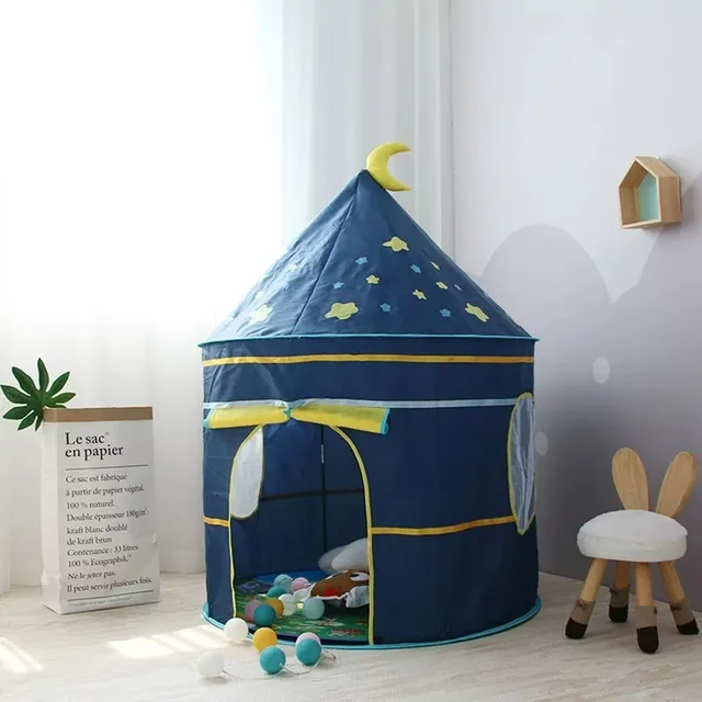 Casita Castillo Juguete Niños Plegable Estrellas Luna Color Azul Topfuture Tf-t1