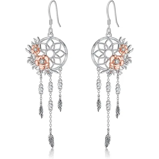 Aros Atrapasueños Plata 925 Rosa Joya Mujer Energía 