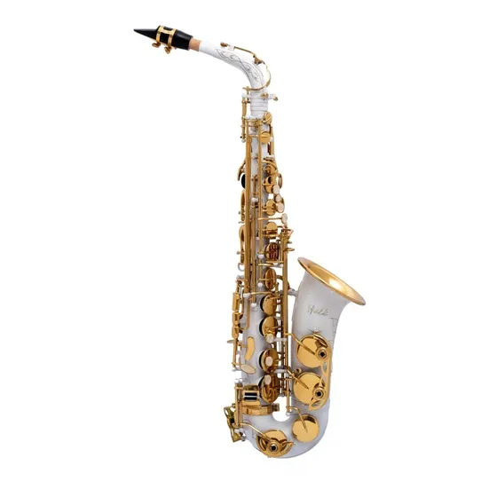 Saxofone Alto Mib Branco Com Chaves Douradas Halk 