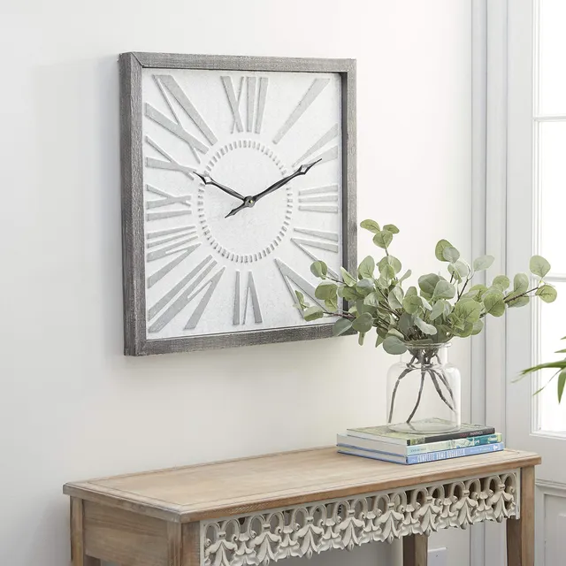 Deco Reloj Pared Cuadrado Metal Gris