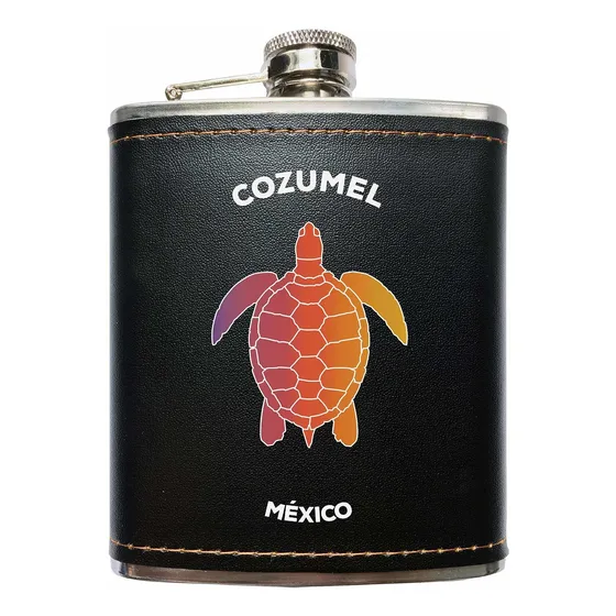 Cozumel Mexico Souvenir Petaca Acero Inoxidable Envuelta
