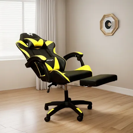 Silla Gamer 730-5 Amarilla Reclinable 135° Reposapies Ajust