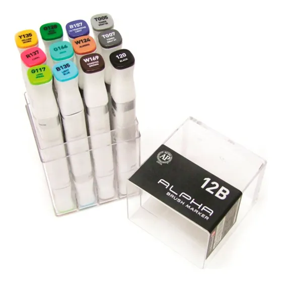 Plumones Punta Pincel Alpha Brush Basicos B Set 12 Colores