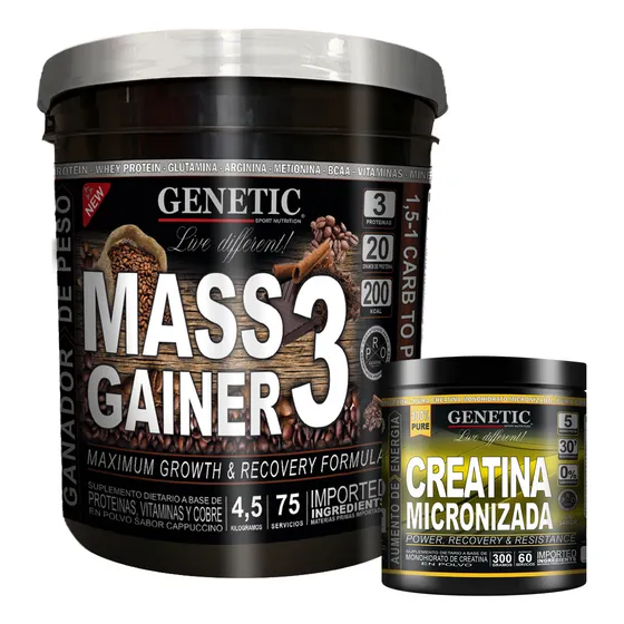 Masa Muscular Mass Gainer 4,5kg + Creatina 100% Pura Genetic