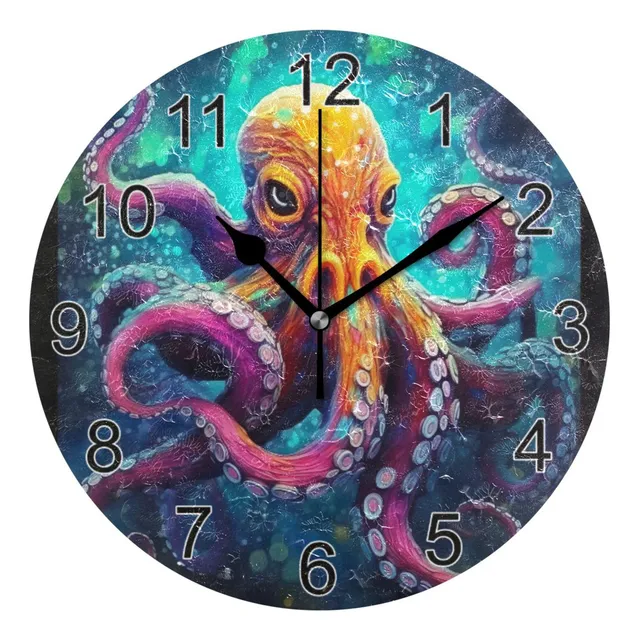 Reloj Lindo Pulpo Rojo Pared Baño Silencioso Tictac Hogar
