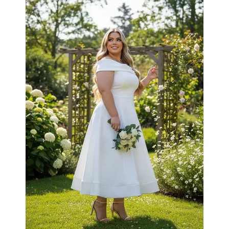 Vestido Plus Size Casamento Civil Noiva Midi Longo Rodado