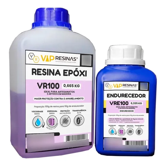 Resina Epoxi Vip Resinas Cor Transparente Baixa Espessura Uv Vr100 1,0 Kg