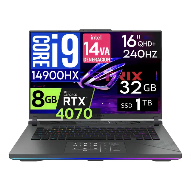 Notebook Asus Rog Strix G16 Qhd 240hz I9 14900hx Rtx 4070 Color Gris Oscuro