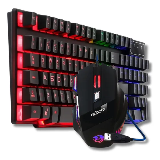 Kit Teclado Semi Mecânico Led Mouse Gamer 3200 Dpi 7 Botões