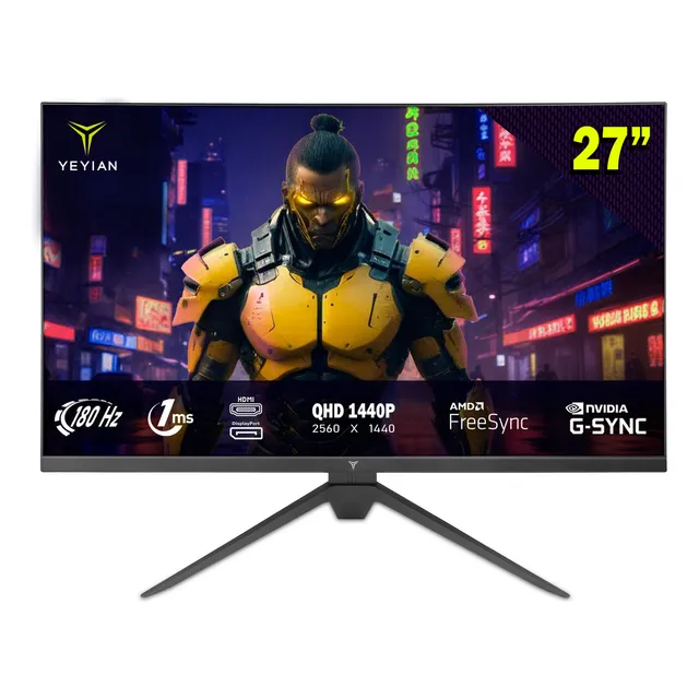 Monitor Gaming YEYIAN 27 Pulgadas, QHD(2560x1440), 180Hz, Fast IPS,1ms (GTG), Freesync, G-Sync Compatible, 120% sRGB, VESA 100 * 100, HDMI 2.1 144Hz, DisplayPort 1.4.