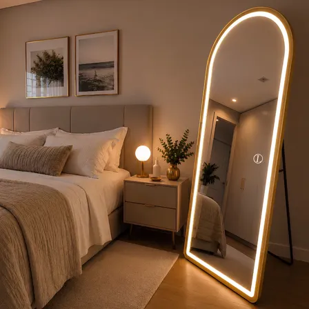 Espelho 3em1 Led 170x70 Corpo Inteiro Alumínio Grande Quarto Dourado