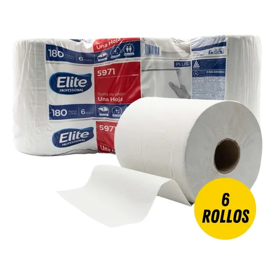 Toalla En Rollo Elite® Blanca 6 Rollos 180m C/u