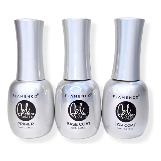 Primer + Base Coat + Top Coat De 15ml Flamenco