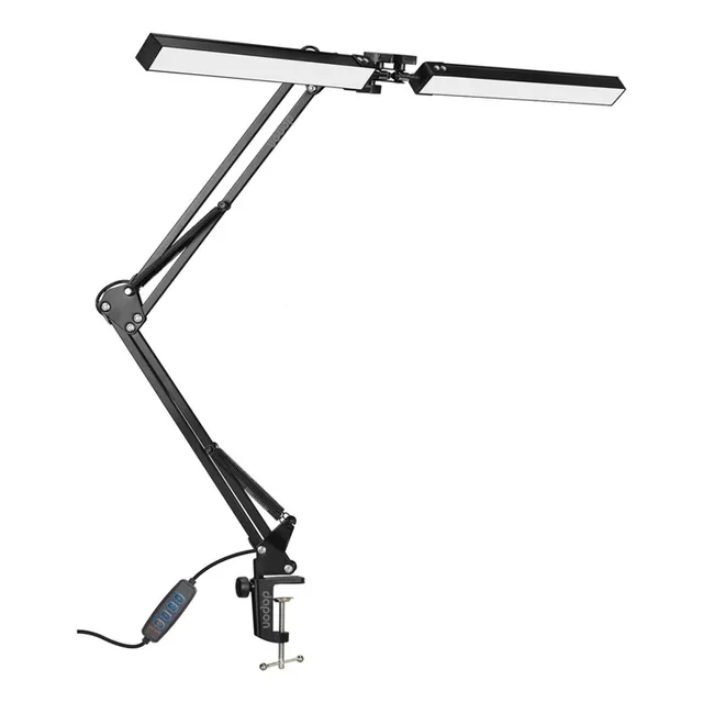 Lámpara De Escritorio Led Con Pinza Dapon, Luz Doble Súper Brillante, 5 Tonos De Luz, Intensidad Ajustable, Brazo Flexible Moderno, Color Negro