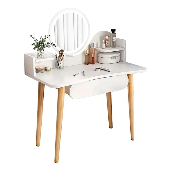 Mesa De Recámara Con Espejo Led  Cajón Compacto Moderno