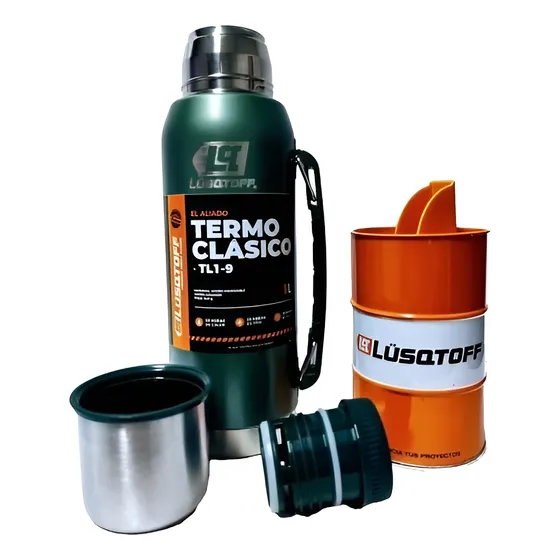 Termo Lusqtoff 1 Lt A. Inoxidable + Tambor Yerbera 250 Gr 