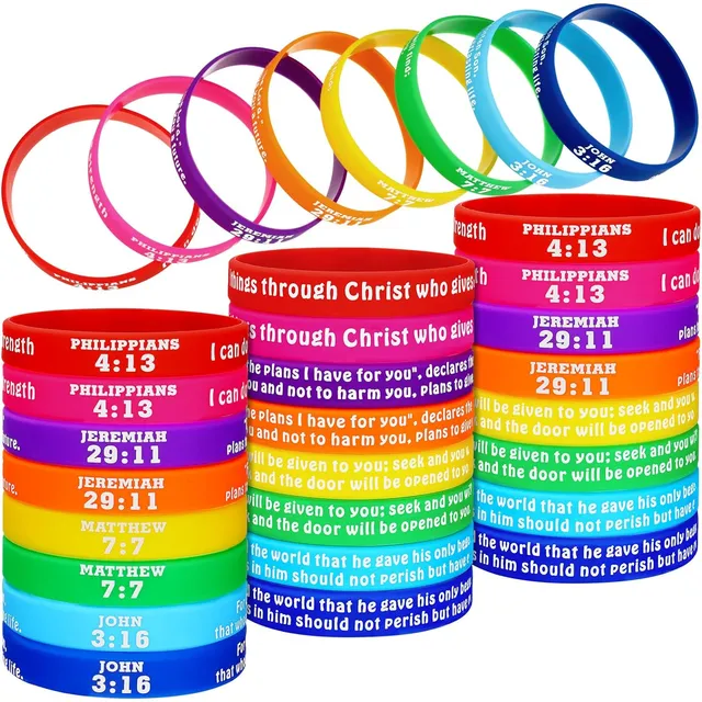 48 Piezas Pulseras Religiosas De Goma Pulseras Cristian...