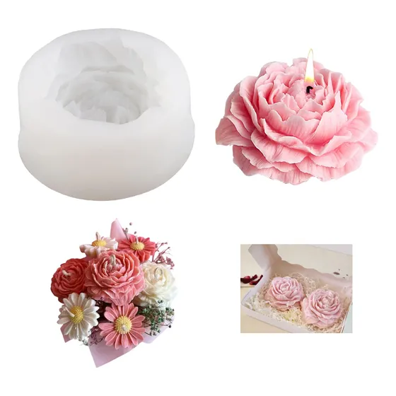 Molde De Silicón Flor Peonia Velas Jabones Repostería