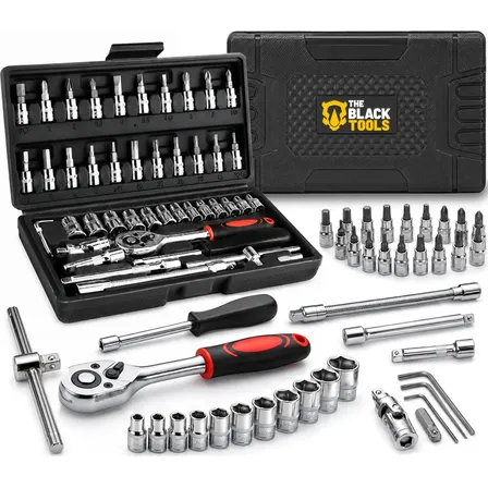 Jogo De Soquete Catraca Chave Allen Kit C/ Maleta 46 Peças Preto
