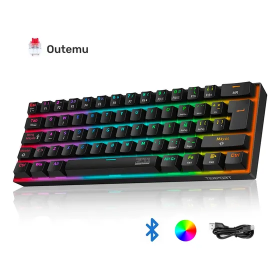 Terport 60% Teclado Mecanico Inalambrico Español Z11, Bluetooth+2.4g+cable, Outemu Red Switch, 62 Teclas Anti-ghosting, Retroiluminación Rgb / Teclado Pc Computadora Para Win/mac/ios/android