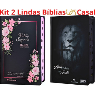 Kit 2 Bíblias Sagrada Feminina E Masculina Capa Dura Para O Casal Com Harpa - Leão E Flores Kit 2 Bíblias Sagrada Feminina E Masculina Capa Dura Para O Casal Com Harpa - Leão E Flores
