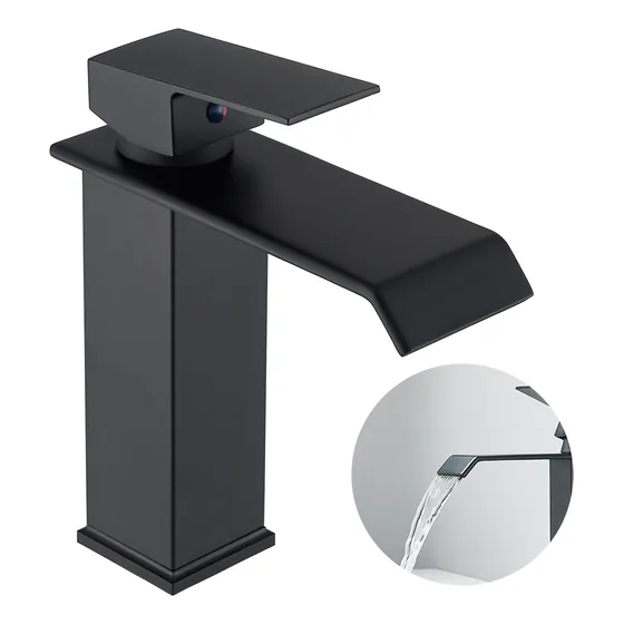 Grifo Monomando Mezclador Para Lavabo De Baño Cascada Negro