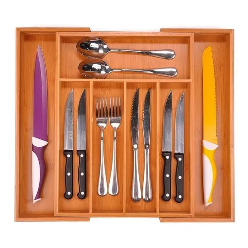 Cubertero Extensible Madera Bambu Organizador Cajon Cubiertos VONNE