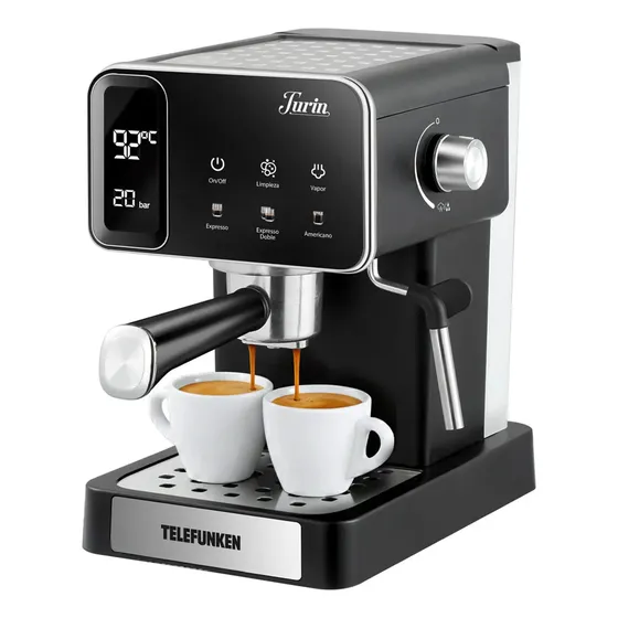 Cafetera Telefunken Turin semi automática negra para cápsulas monodosis y espresso
