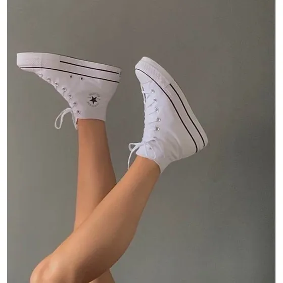 Tenis Bota Deportivo Plataforma Blanca Negra Caja