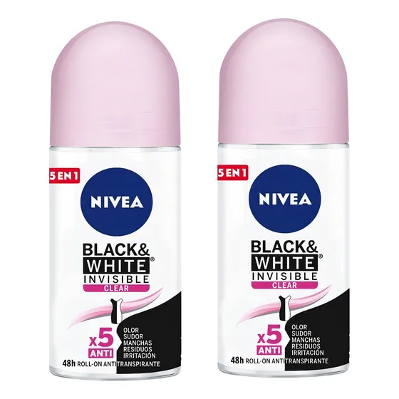 Desodorante Nivea En Rollon Black&white Invisible Clear X 2