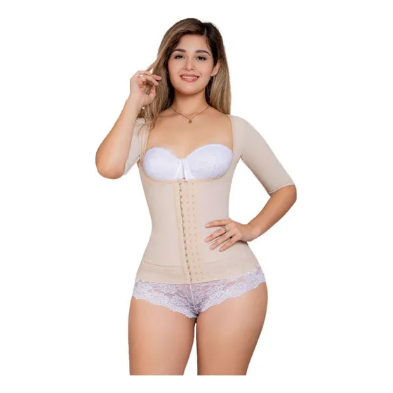 Faja Colombiana Camiseta Con Mangas - 3 Niveles Ajuste