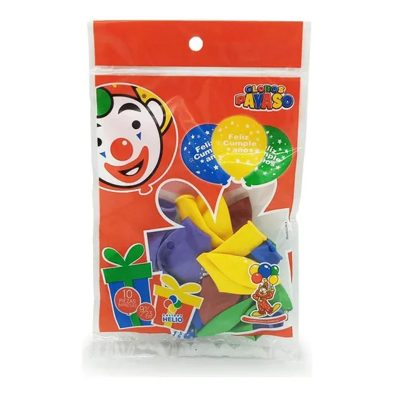 Bolsa C/10 Globos Payaso Impreso #9 Feliz Cumpleaños