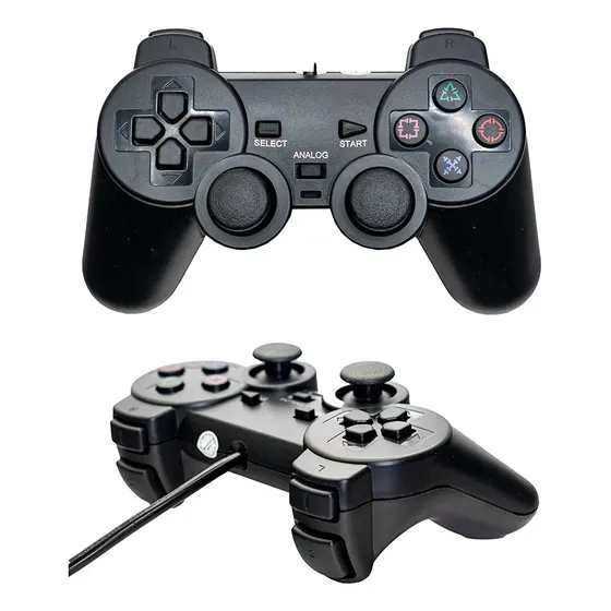 Kit 2 Controles Joystick Com Fio Usb Para Pc Ps2 Android