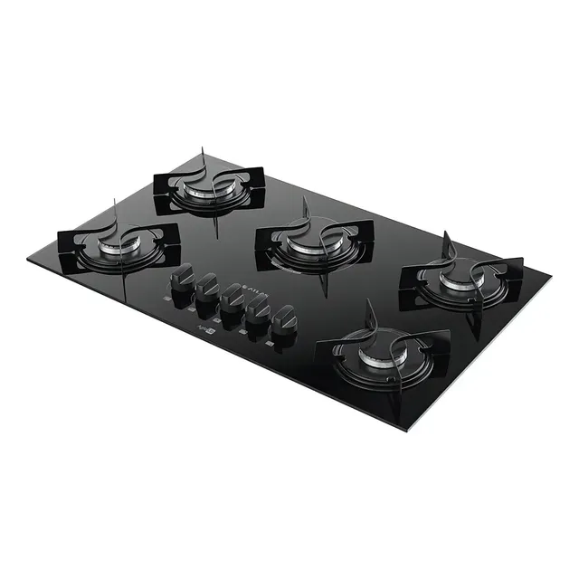 Cooktop 5 Bocas Atlas Agile Up Preto Com Mesa de Vidro e Mega Chama