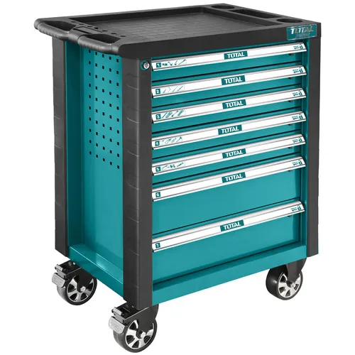 Gabinete Organizador De Herramientas Total, Línea Industrial - Caja, Carro De Taller Metálico - Con Ruedas, 7 Gavetas Y 162 Piezas - Thptcs71621