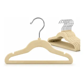 Kit 100 Cabides Bege Infantil Veludo Antideslizante Fino Bege