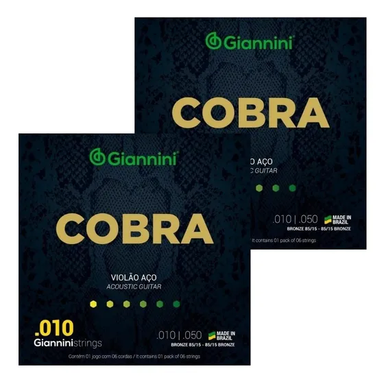 Kit 2 Encordoamento Violão Aço Giannini Geefle Série Cobra