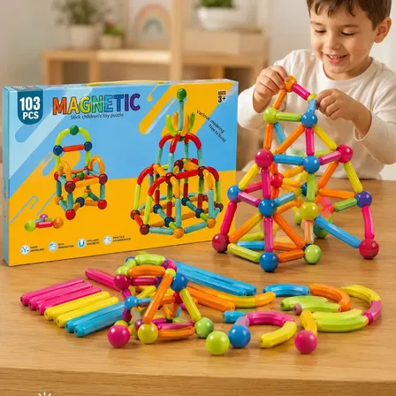 Bloco Magnético Brinquedo Educativo Infantil 103 Peças Bastões E Bolas Montar Construir Montessori A Partir De 3 Anos Estimula Criatividade Coordenação Motora Plástico Atóxico Colorido Menino Menina
