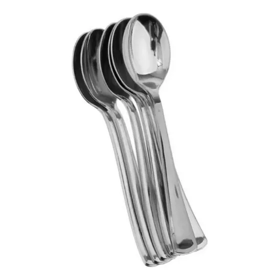 Cucharitas Descartables Premium Para Postres Plata X 24 U. Mango Plateado