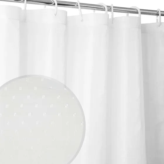 Cortina De Baño Impermeable 180cmx180cm Simil Tela 12 Gancho Color Blanco Lisa