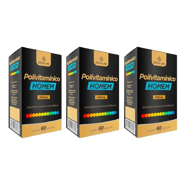 3caixas Gold Lab Polivitamínico Homem C/ 60 Cápsulas Cada