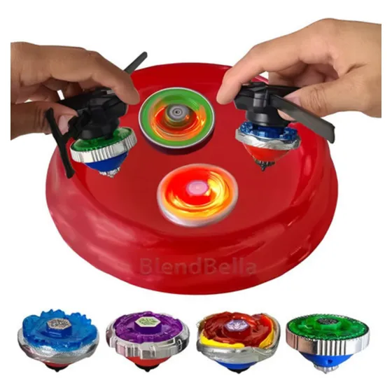 Kit 4 Beyblade Metal Led + Lançador + Arena Azul/vermelho