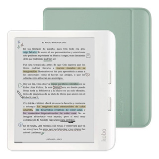 Lector E Reader Kobo Libra Colour Blanco Con Funda Verde Lector E Reader Kobo Libra Colour Blanco Con Funda Verde
