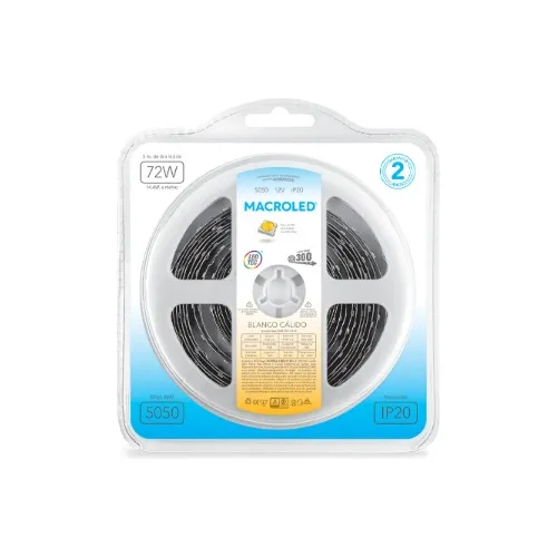 Tira 5050 Macroled Calido Ip20 - Dc12v - 14,4w - 5 Mts