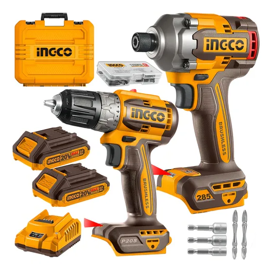 Kit Atornillador Ingco de Impacto Inalambrico Brushless Taladro Inalámbrico Rotomartillo Brushless Ingco 20v 2 Baterías Maletin UCKLI20277