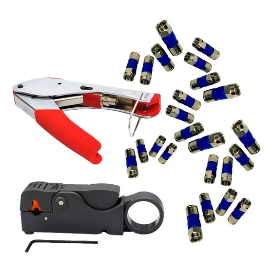 Alicate Crimpar Cabo Coaxial + Decapador + 20 Conector Rg6