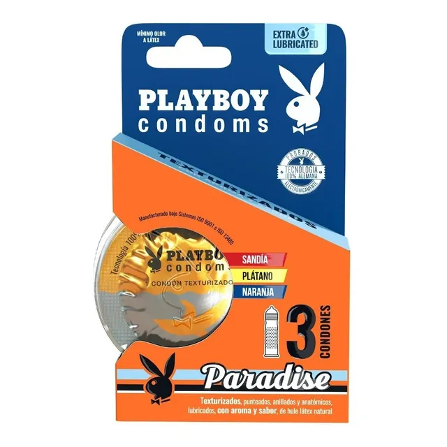 3 Condones Playboy Paradise Lubricados Con Sabor Y Aroma