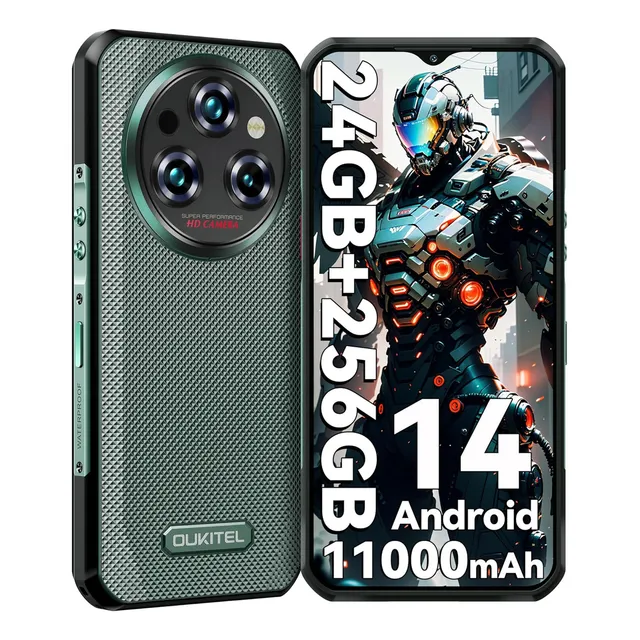 Smartphone Oukitel Wp35s 24 6+18 gb Ram 256gb Rom 11000 Mah Android 14 Dual Sim Resistente Celular Nfc Otg Gps Fingerprint Color Verde