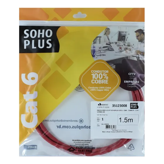 Patch Cord U/utp Furukawa Sohoplus Cat6 Cmx 1.5m Vermelho