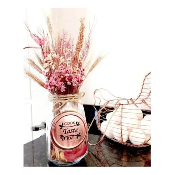  Vaso Copa Cozinha Flores Trigo E Folhas Secas Desidratadas 